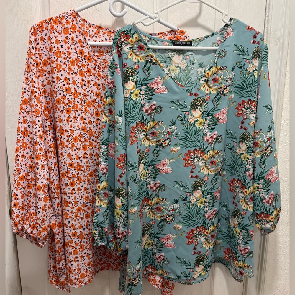 2 Mario Serrani Floral Tops - one Pink and one Green - Size 3T